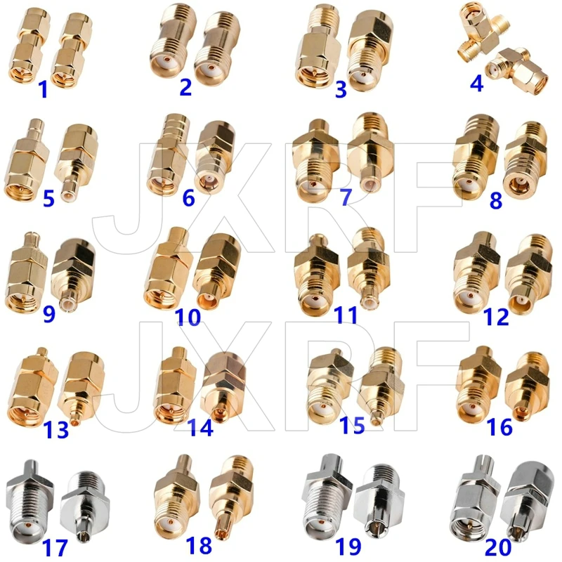 JXRF Connector 2PCS SMA Male Female to SMA SMB MCX MMCX CRC9 TS9 Male Female RF Adapter