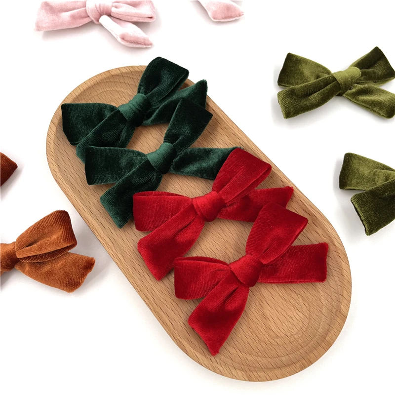 2 PCS Velvet Bow 3.5 inch Hair Clips Baby Girls Kids Vintage Velvet Fabric Hair Bow Barrettes Hairpins Hair Accessories Headwear