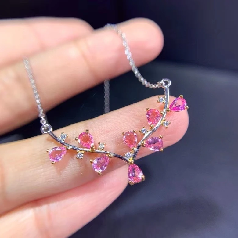 

Flower Pendant Natural Pink Sapphire Necklace for Women Jewelry Precious Natural Gemstone Real 925 Silver Birthday Party Gift