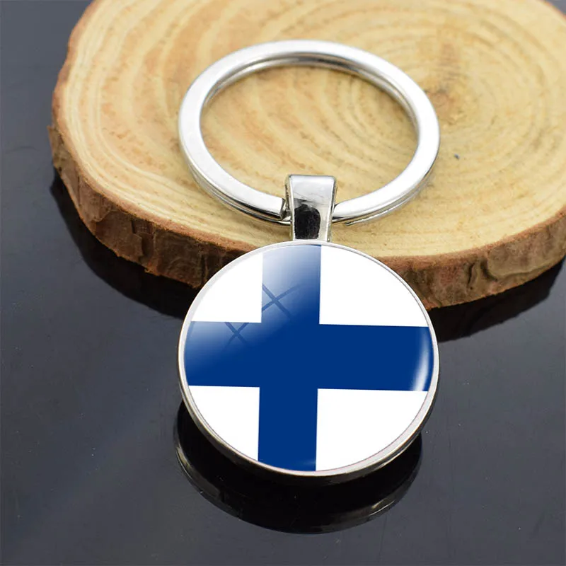 Nordic Countries National Flag Key Chains Denmark Sweden Norway Finland Iceland Flag Double Side Glass Cabochon Keyring Pendant