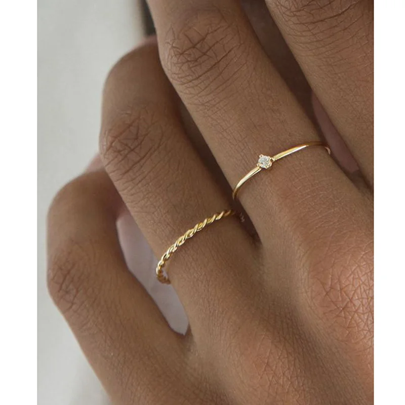 Vnox Chic Twisted Rope Slim Ring for Women, Stainless Steel Metal Wedding Band Finger Gift ,Elegant Simple Party Jewelry