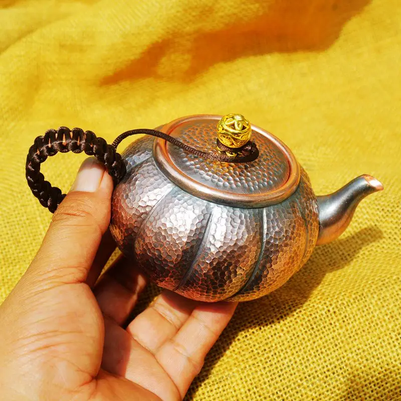 Pure Copper Tea Kettle Teapot Thick with Lid Handle Pumpkin Shaped Kungfu Small Exquisite Gift