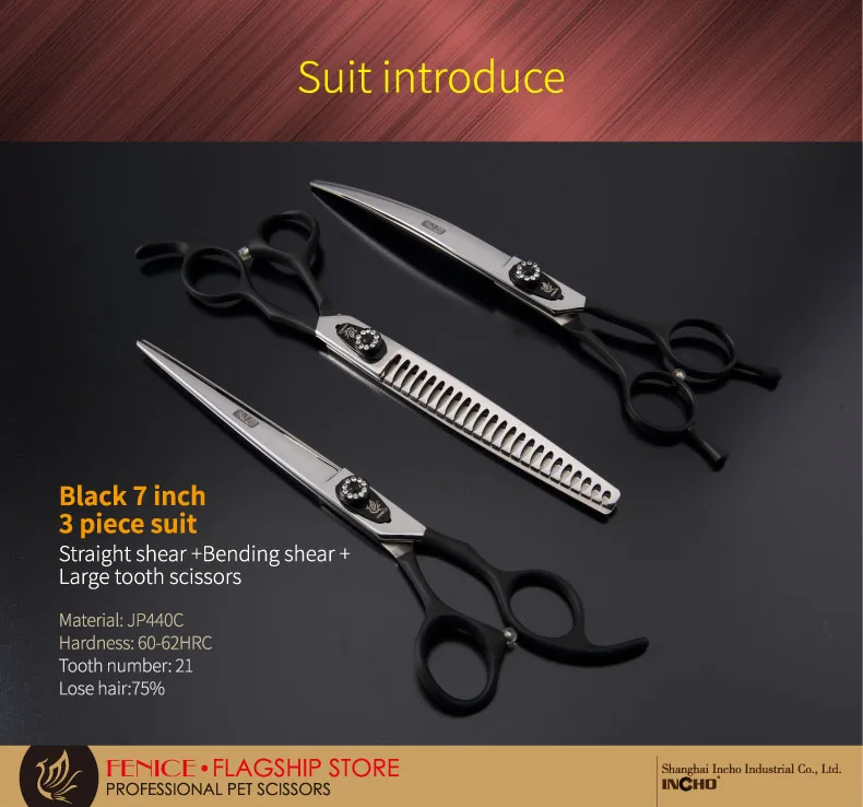 Fenice Hund Schere Set Gerade & Ausdünnung & Gebogene Hundesalon Schere Kits Bichon Teddy Bomei Hund Grooming Schere Set werkzeug Set – Detail 2