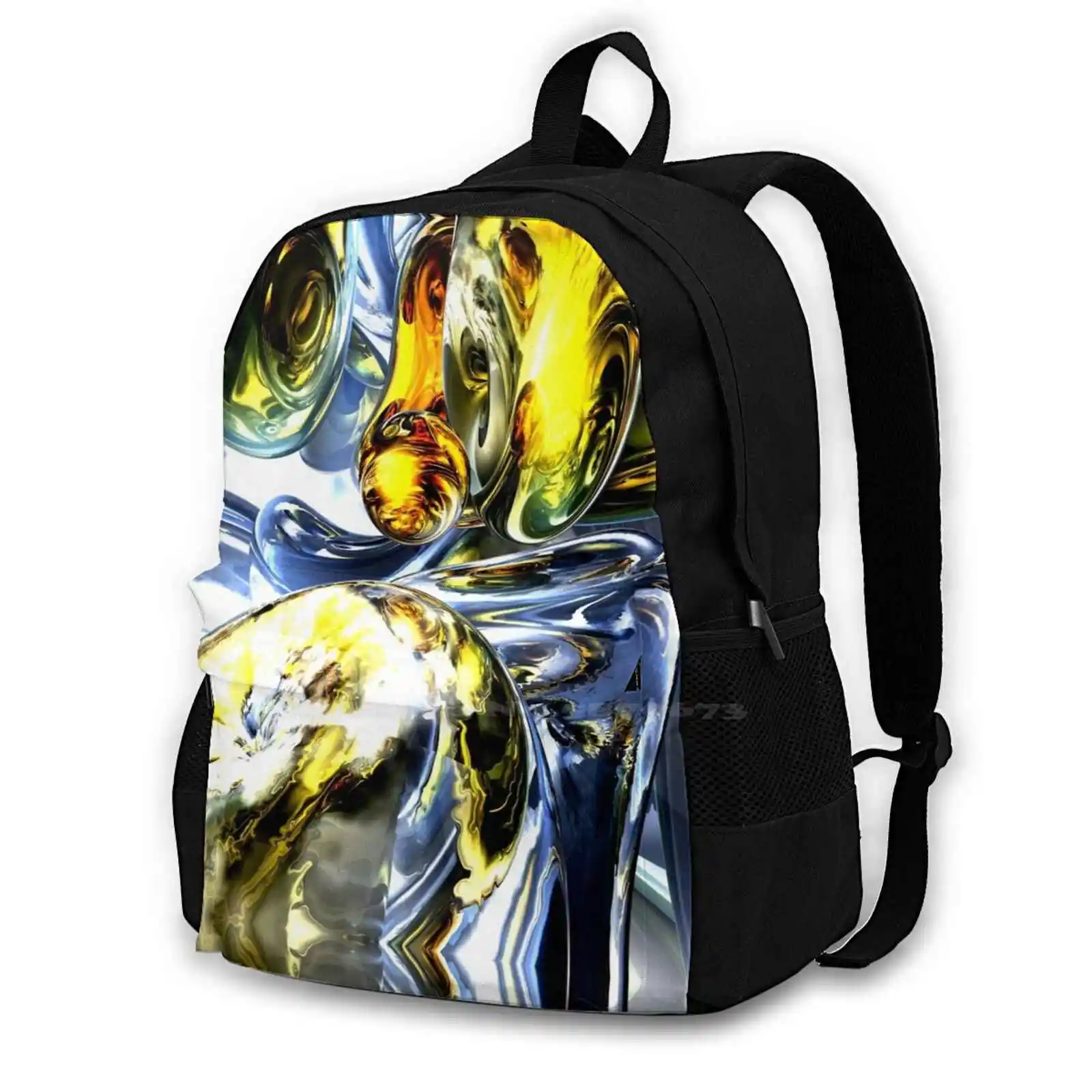 Abstract Hot Sale Schoolbag Backpack Fashion Bags 3D Abstract Cgi Glass Gold Liquid Silver Space