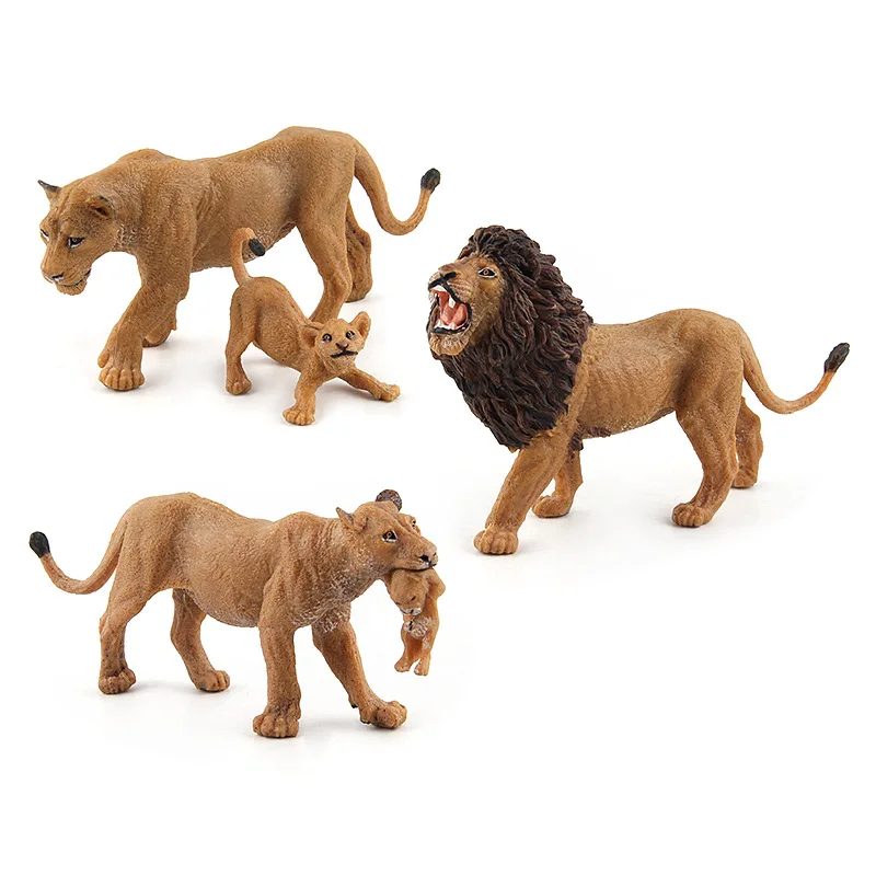 Africa Lion Lioness Pups Family Animal Figure Collectible Toys Wild Animal Action Figures Kids Plastic Cement Toys