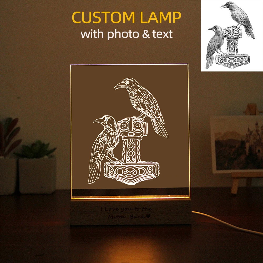 Dropshipping dostosowane 3D lampka nocna z USB drewniana podstawa DIY akrylowa lampa dzień matki rocznica ślubu prezent urodzinowy