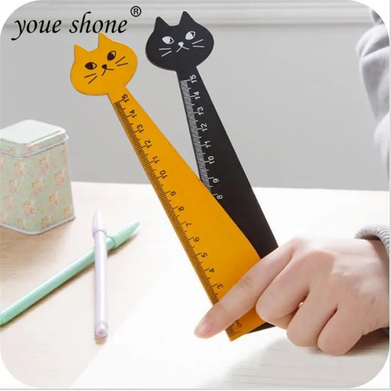 YOUE SHONE 1PCS Cute Cat Modeling Stationery Ruler Wooden Stationery Ruler Measuring Ruler Tool Learning Student School Supplies