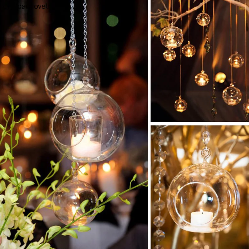 8pcs Clear Glass Ball Globe Shape Terrarium Ball Flower Hanging Planter Terrarium Container Landscape Ornament Garden Decor