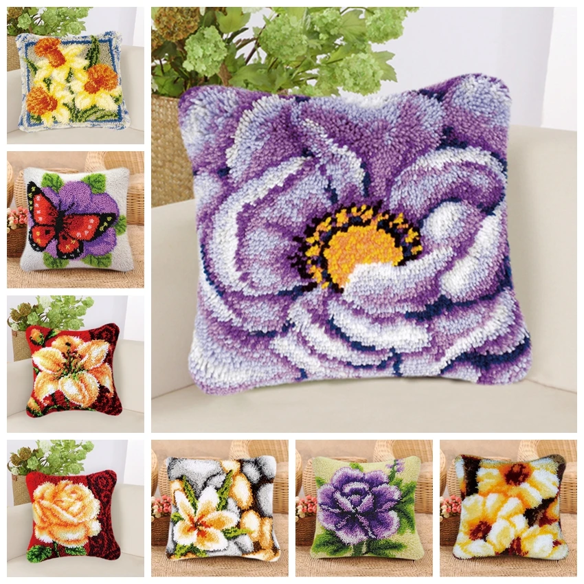 Flower Klink Haak Kleed Bloemen Knooppakket Smyrna Latch Hook Kits Diy Do It Yourself Cross Stitch Pillows Embroidery Foamiran