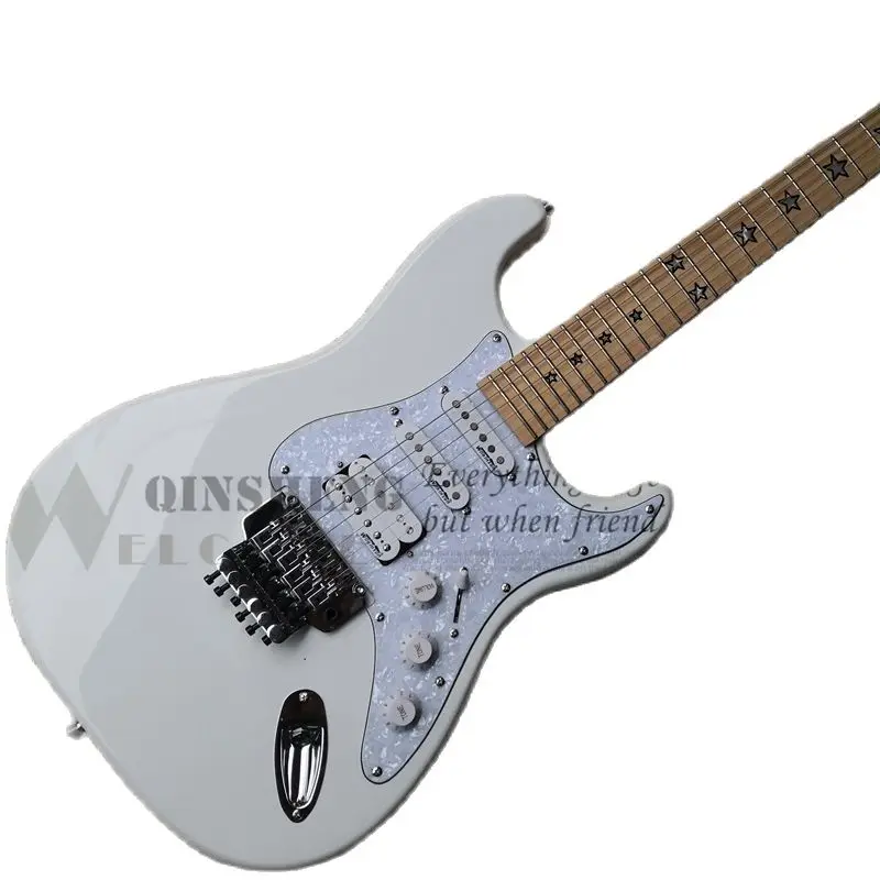 Custom Star Guitar White Body Flamed Maple Neck 24 FretsTremolo Bridge Electeic Guitar HSH Pickups