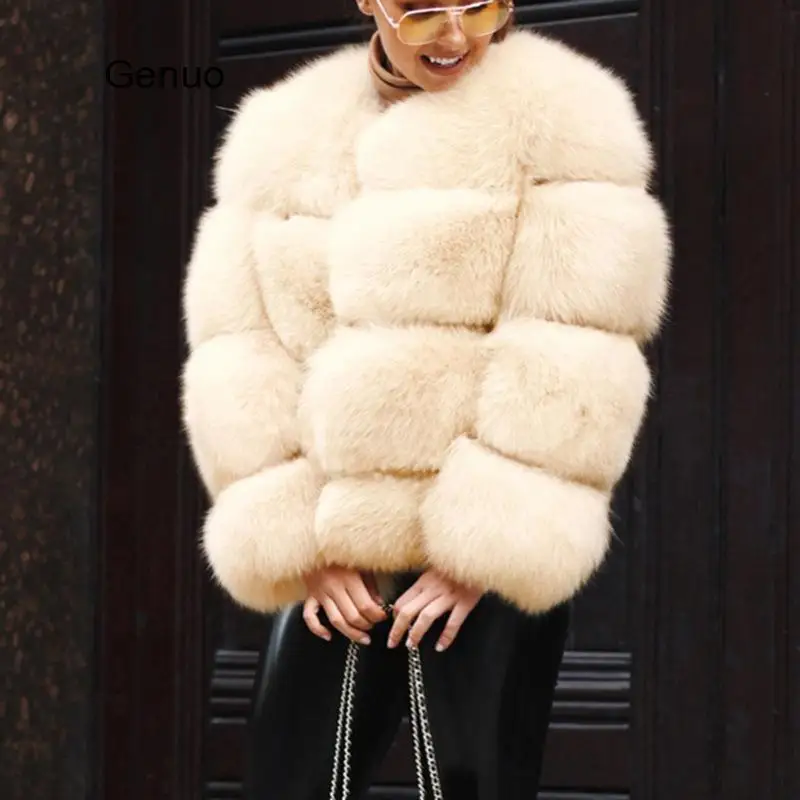 Faux Fox Fur Coat Women's Fur Jacket Winter Flurry Warm Overcoat Round Neck Outwear Female 2020 New Fashion Topcoat