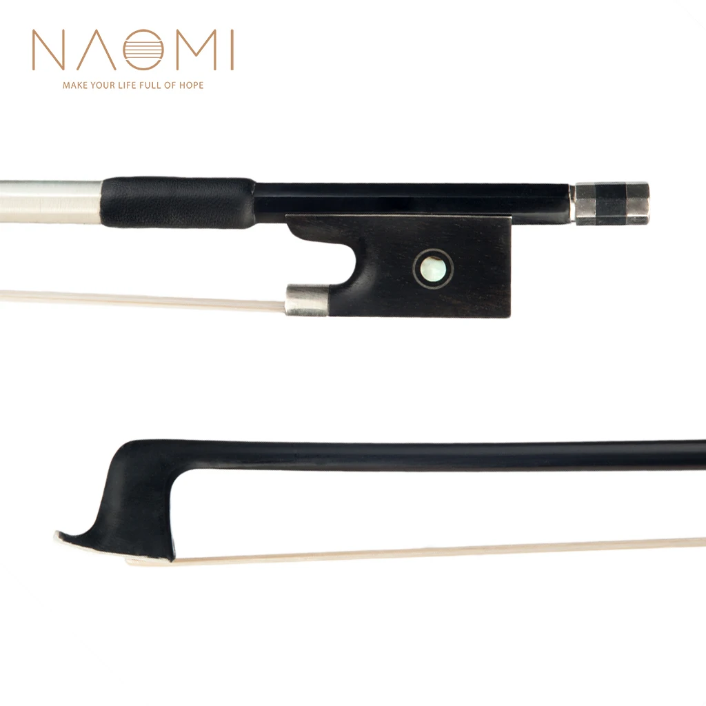 NAOMI 4/4 Violin Fiddle Bow Carbon Fiber Bow Round Stick Natural Horsehair Ebony Frog W/ Paris Eye Inlay Durable Use