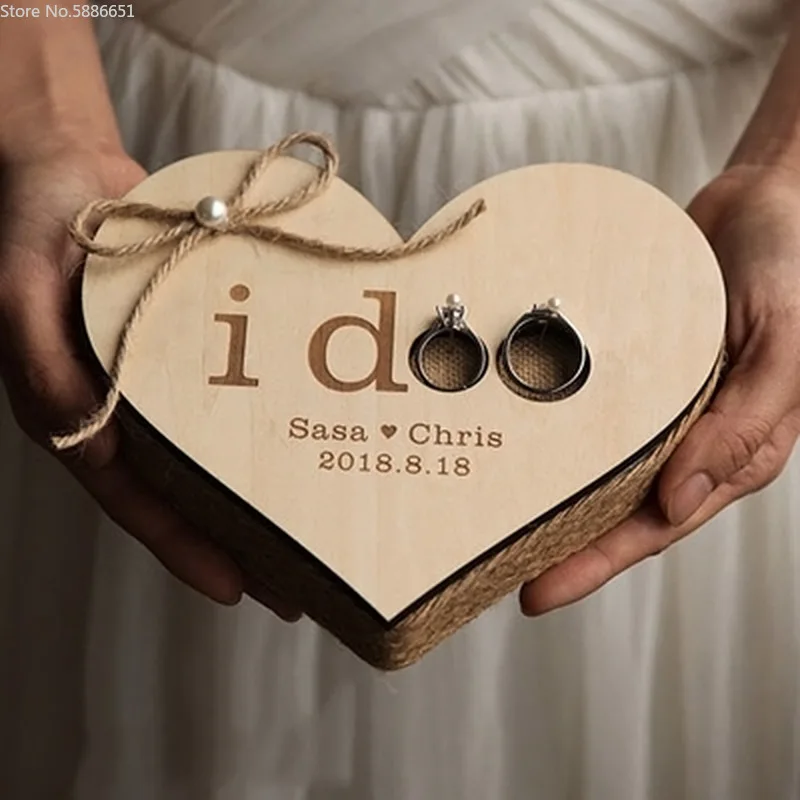 Promotion Custom Logo Wooden Ring Box Perpsonal Engagement Marriage Proposal Wedding Day Handmade Forest Ring Pillow