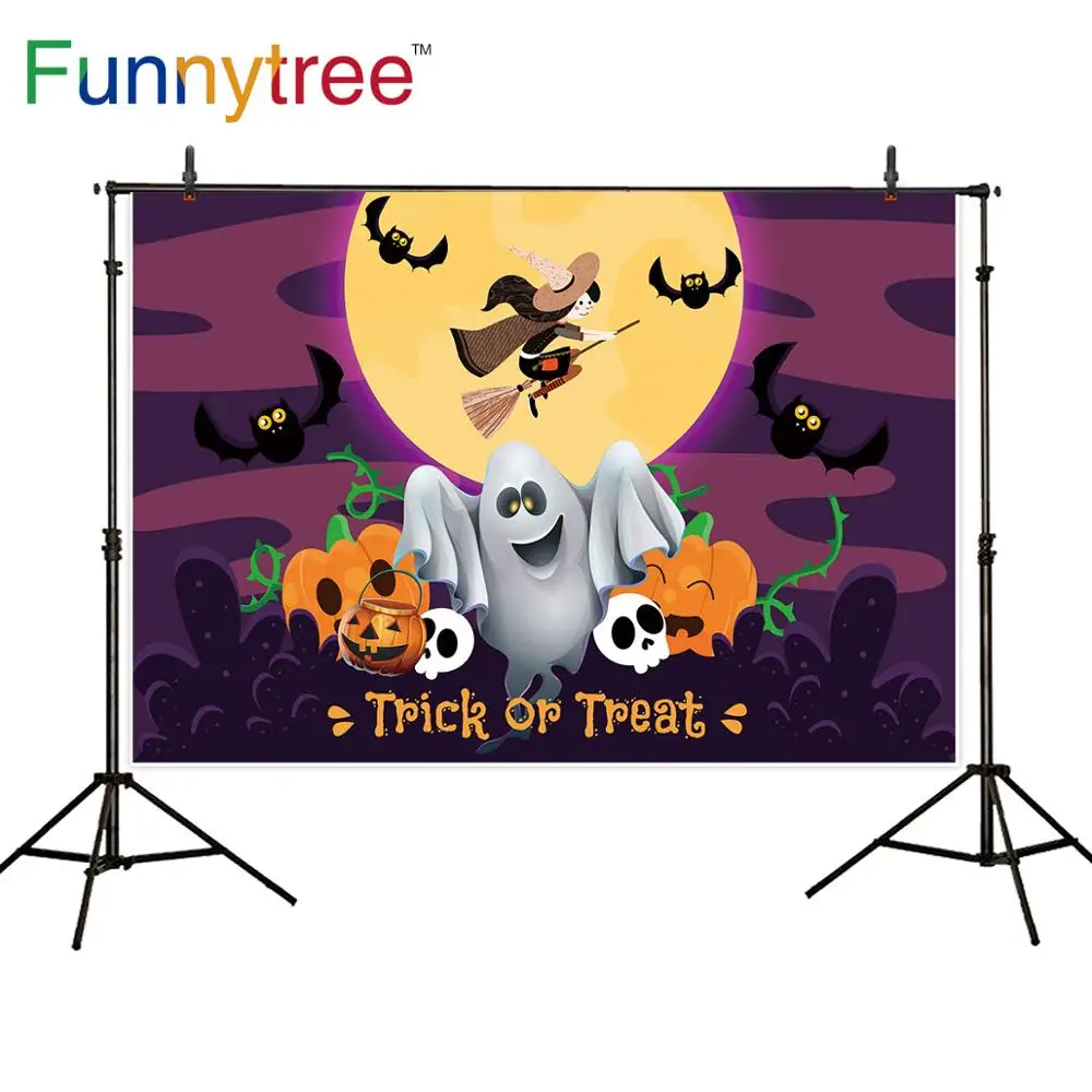 Funnytree Halloween Backdrop Witch Pumpkin Lantern Cute Ghost Moon Bat Baby Birthday Photography Background Photo Shoot Studio