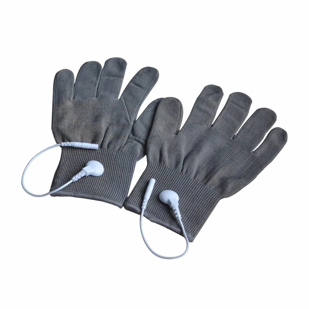 

2 Pairs/Pack Conductive Massage Gloves physiotherapy electrotherapy electrode Gloves Deep Gray