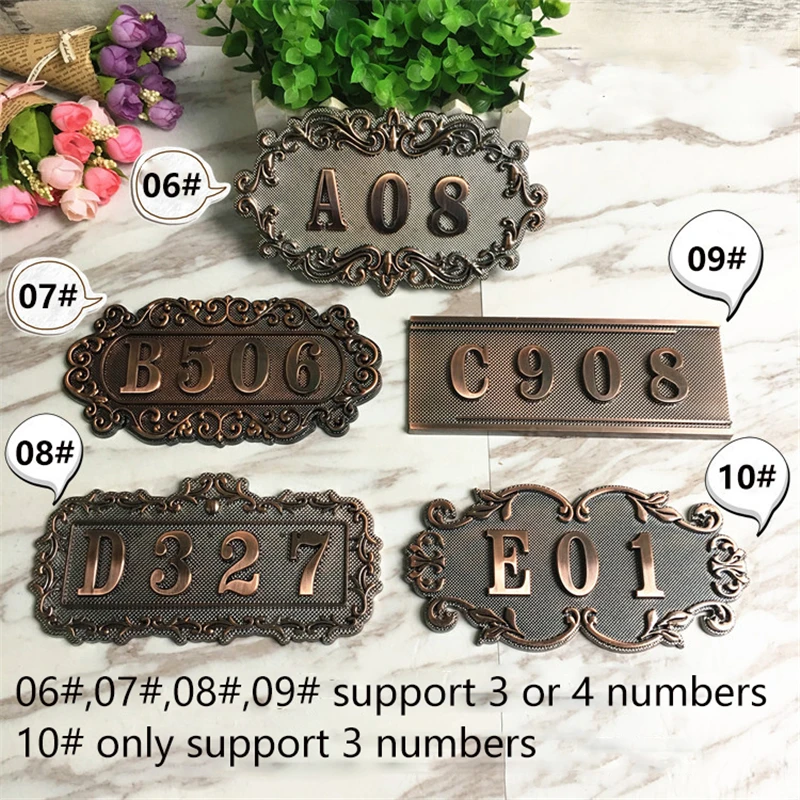 Imitation Metal Bronze House Number ABS Plastic Door Plate Custom Sign Door Number Sticker For Hotel Apartment Villa Door Plate