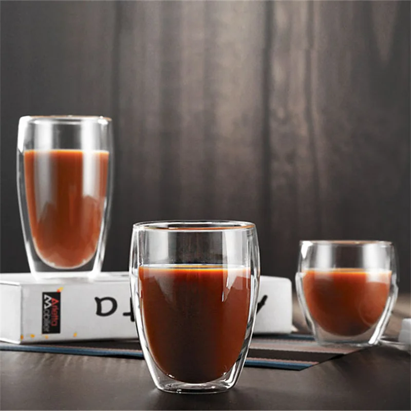 80/250/350/450ML Double Wall Glass Coffee Mug Tea Beer Milk Mug Handmade Transparent Lemon Mug Drinkware Copo Caneca Criativa