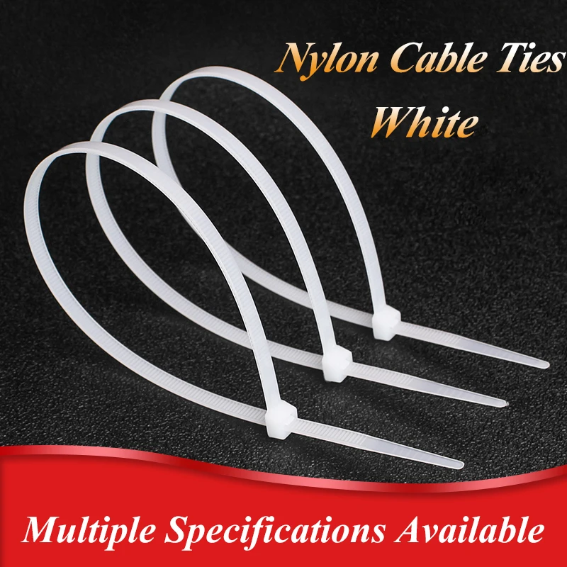 100pcs White Nylon Cable Self-locking Plastic Reusable Cable Ties  Releasable Nylon May Loose Slipknot  Recycle High Quality