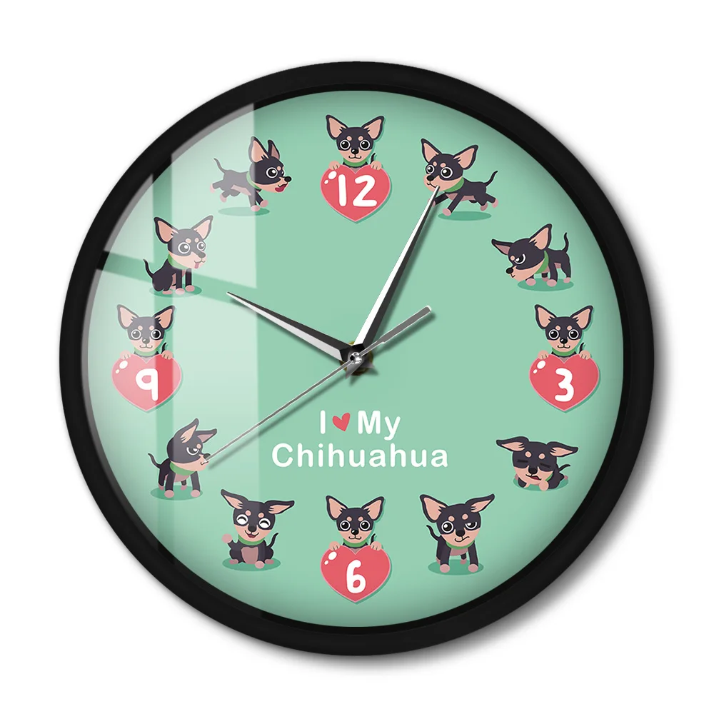 Chihuahua Wall Clock with LED Illumination Cute Chi-chi Chihuahueno Voice Control Watch Cartoon Dog Night Light