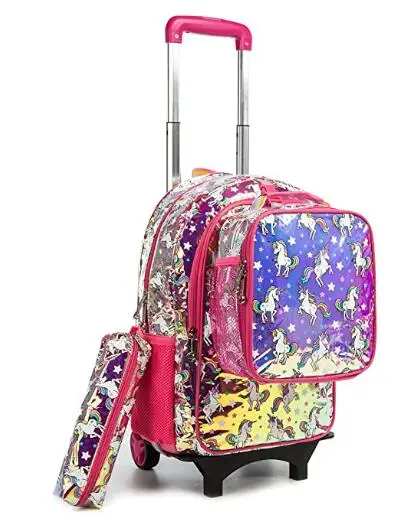 School Rolling Backpack For Girls  Lunch Bag Pencil Case16 Inch Waterproof Roller School Trolley Bag Sets for Girls Rolling Bags