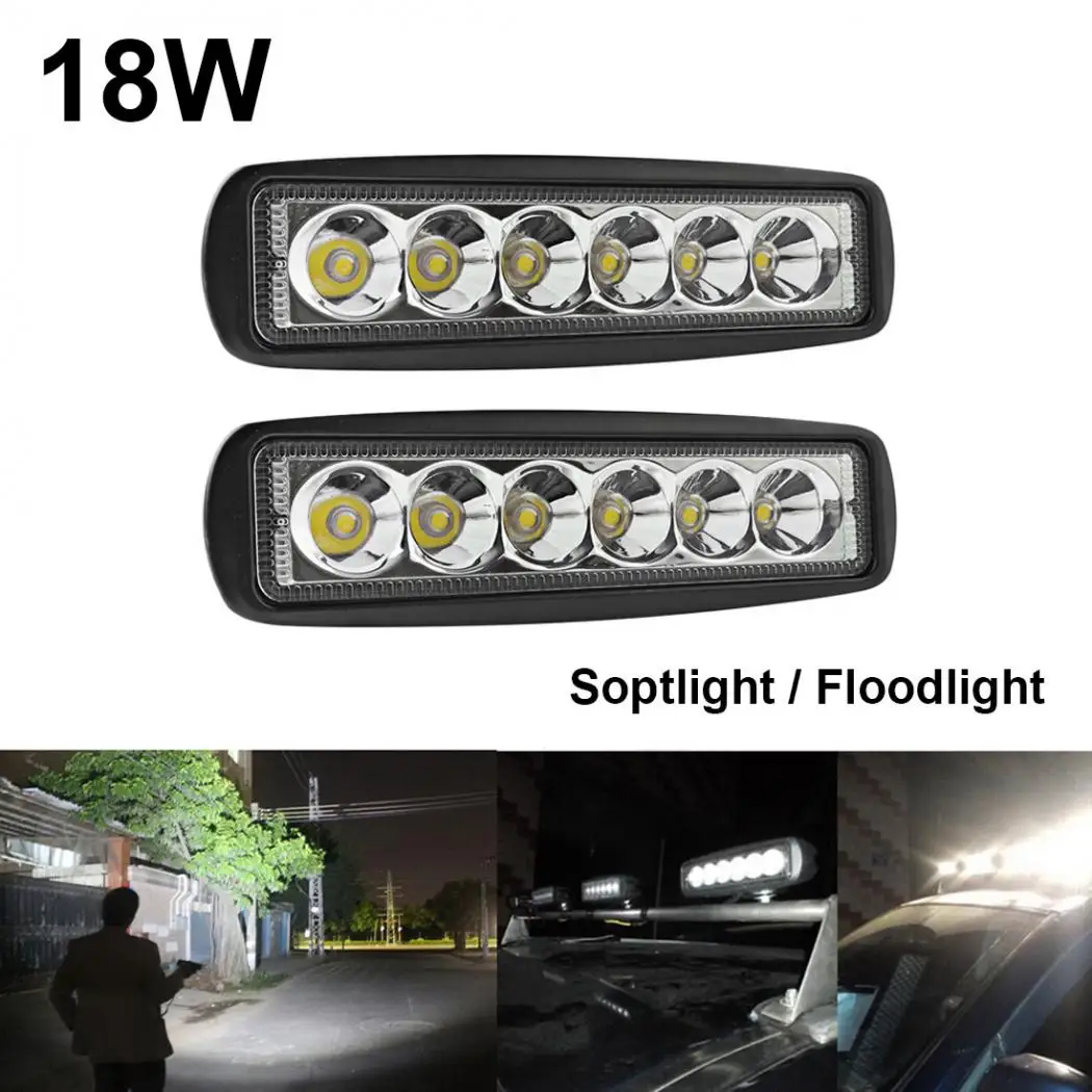 

1/2x 18W 6 LED Work Light Bar Spotlight / Floodlight Car Styling Part 2250LM 6000K Offroad SUV Car Boat Driving Lamp For Fishing