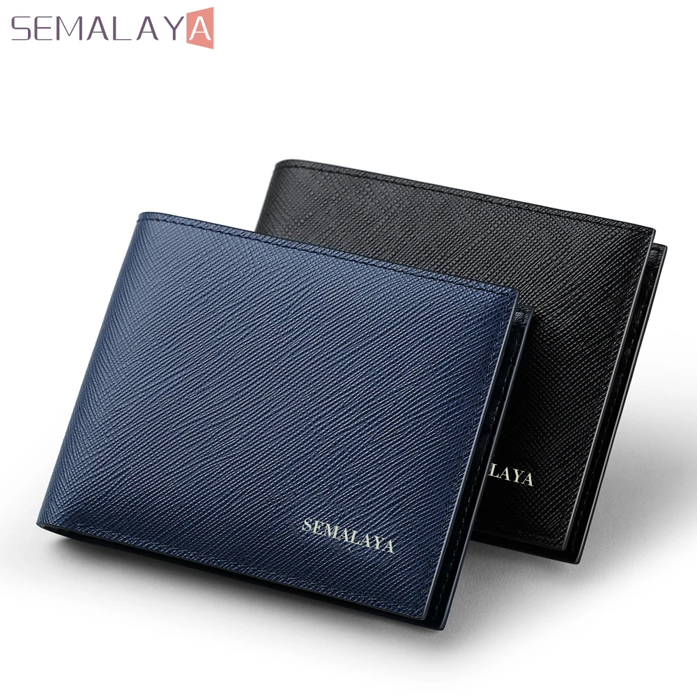 SEMALAYA luxury Brand Wallets Men 100% Cowhide Short Bifold Mini Genuine Leather Purse Cards Holders Slots Potable small