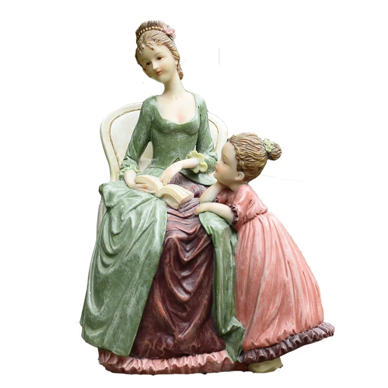 European Resin Family Mother Daughter Angel Figurines Wedding Gifts Home Livingroom Table Statue Furnishing Decoration Crafts