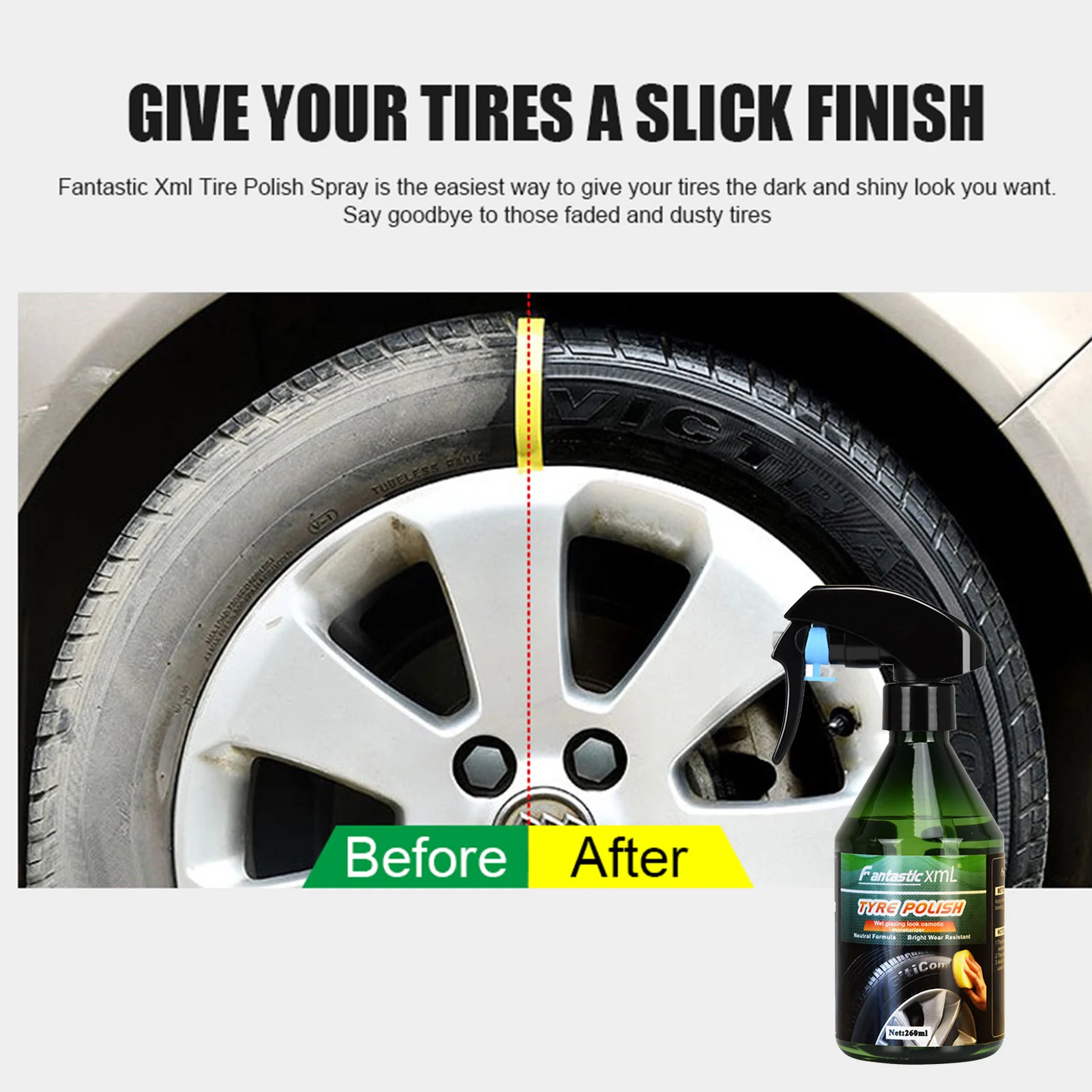 Car Tyre Shine Polish Wax Accessories 260ml Auto Tire Shiny Polishing Spray Wax Detailing Brightener Agent Coating Care