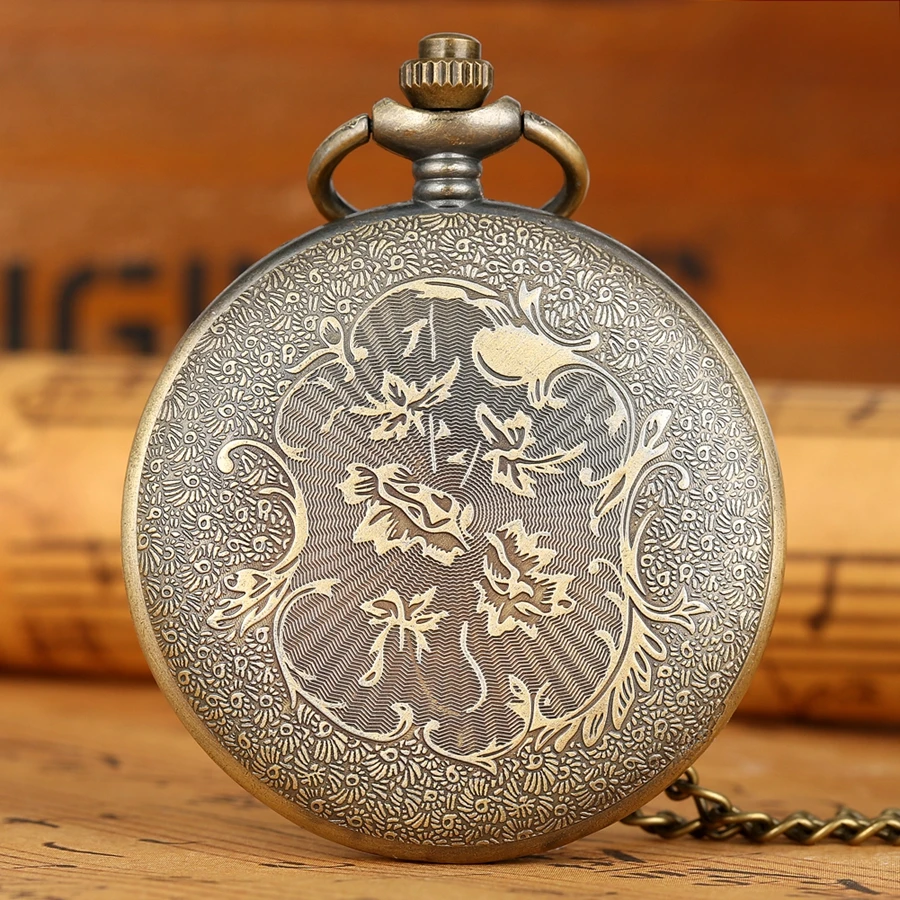 Bronze Pirate Skull Cross Sword Quartz Pocket Watch Necklace Pendant FOB Chain Clock Gifts for Kids Men Women Reloj de madera