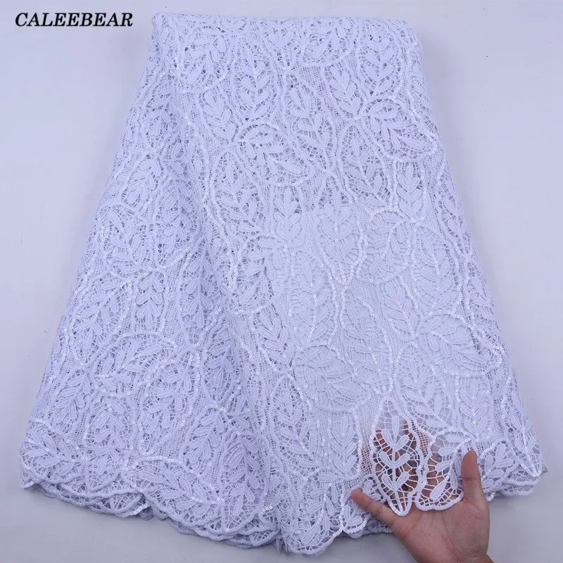 

African Pure White Water Soluble Lace Guipure Lace Fabric 2020 High Quality Nigerian Cord Lace Dress Fabric With Sequins S2097