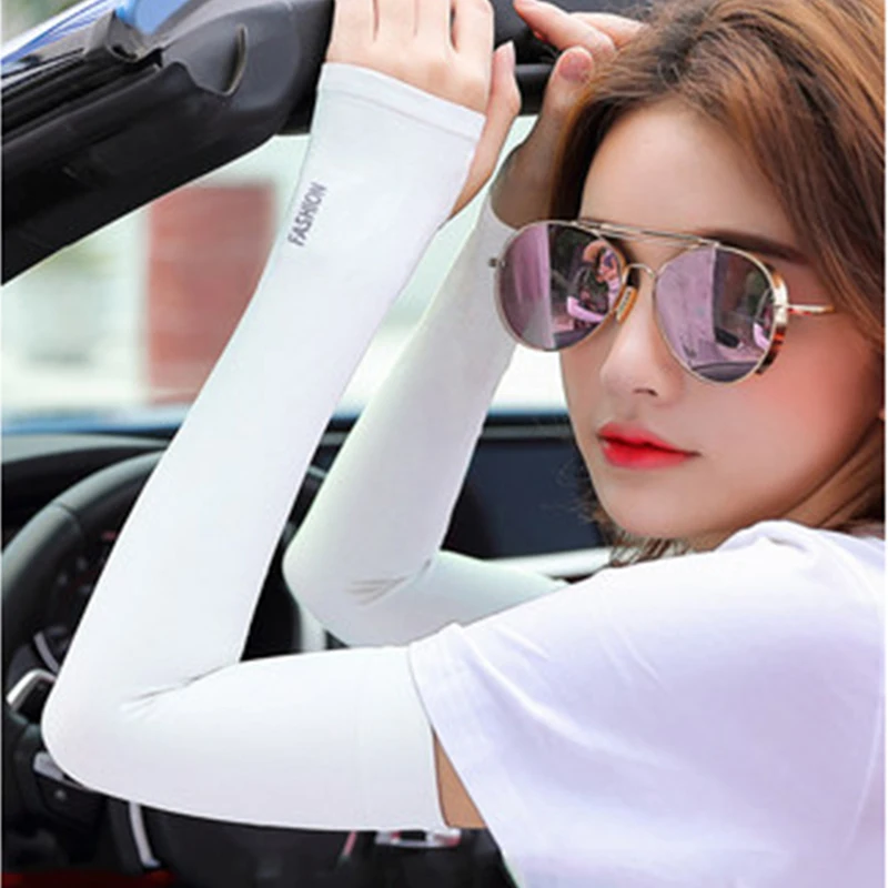 Ice Silk Arm Sleeves Summer Cycling Cool Sports Sun UV Protection Women Long Sleeve Thin Gloves Hand Protector Men Driving