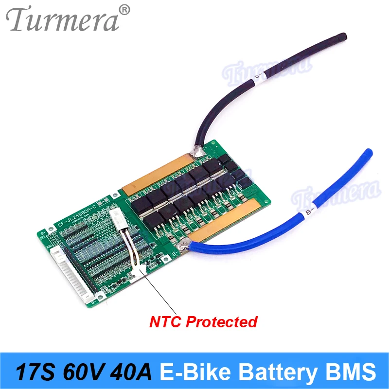 Turmera 17S 60V 71.4V 40A BMS Li-ion Baterai Dilindungi Papan dengan Keseimbangan untuk 18650 21700 Sepeda Listrik atau Penggunaan Baterai E-skuter