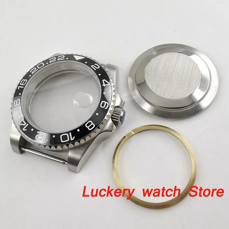 

40mm GMT version Sapphire glass black ceramic bezel 316L stainless steel Watch Case fit ETA 2836 miyota 8215 movement-BK05