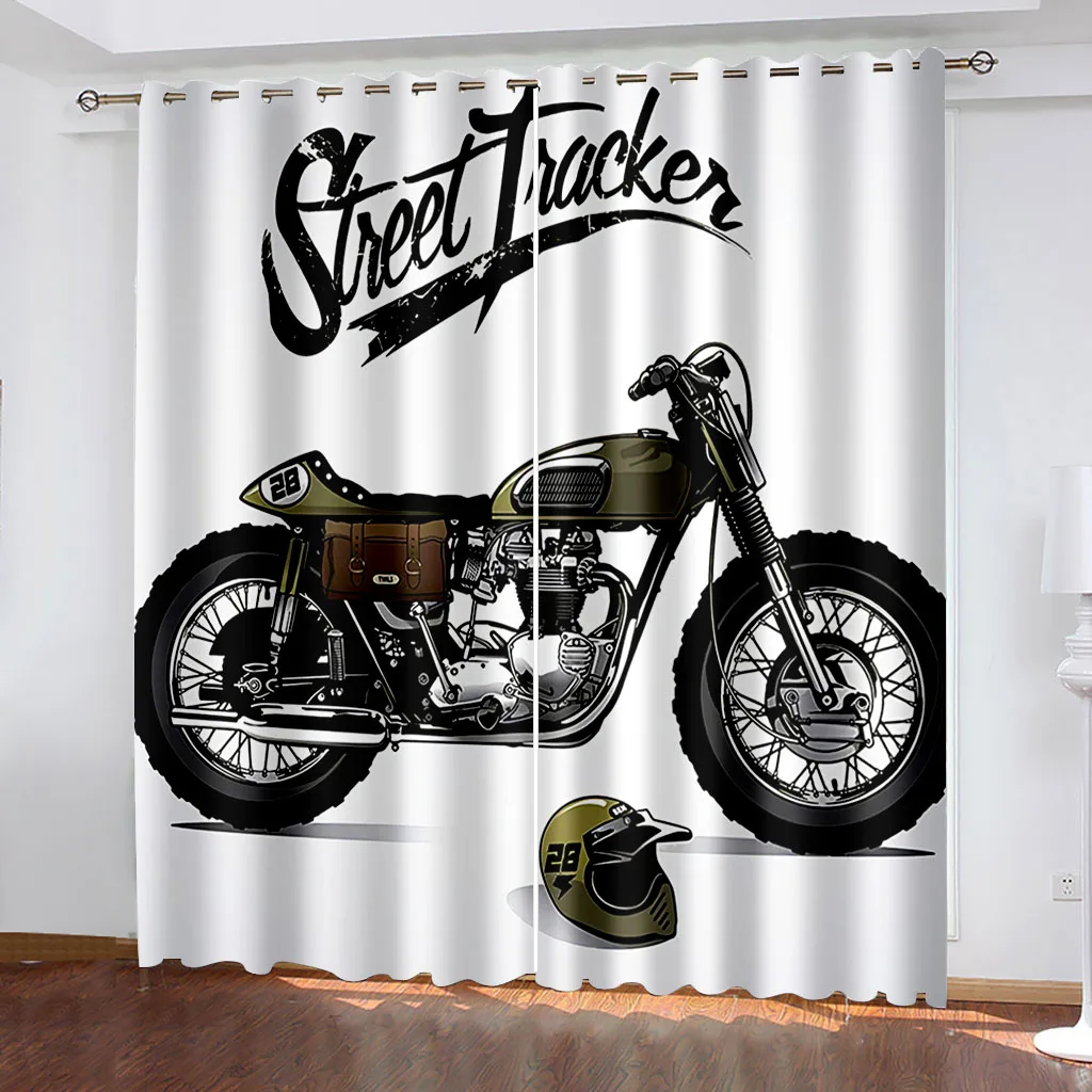 

Motorcycle Illustration Printing Curtains Two Independent Curtains on The Left and Right Side Blackout Curtains for Bedrooms