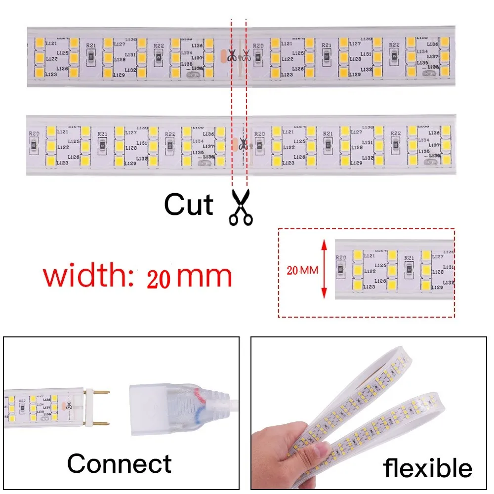 Tira de luces LED atenuable con Wifi, 276LED/m, 220V, 240V, enchufe europeo, SMD 2835, tres filas, IP67, cinta de luz Flexible impermeable