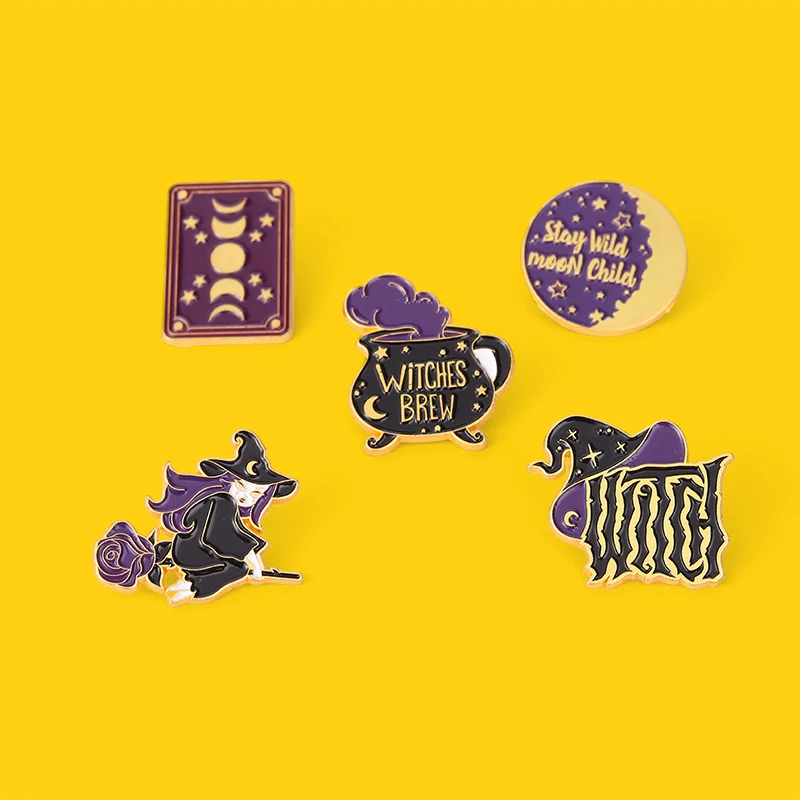 Halloween Witch Enamel Pins Magic Book Card Brew Punk Custom Brooches For Women Lapel Pins Accessories Backpack Gift for Friend