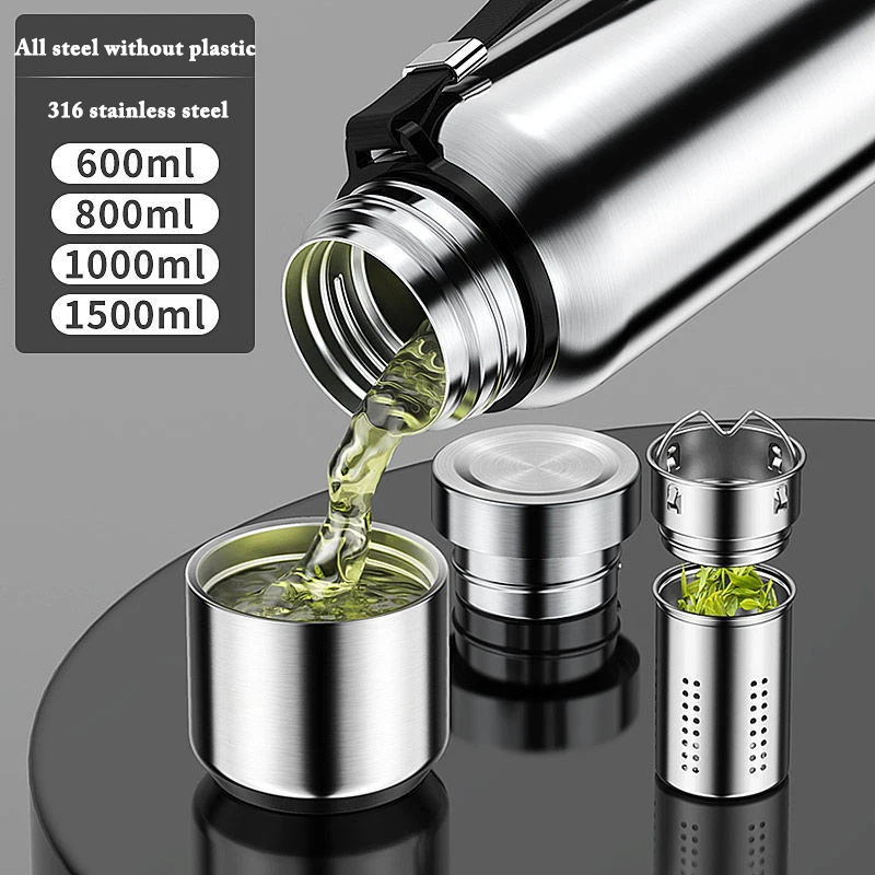 Large Capacity Stainless Steel Thermos Portable Vacuum Flask Insulated Tumbler with Rope Thermo Bottle 600/800/1000/1500ml