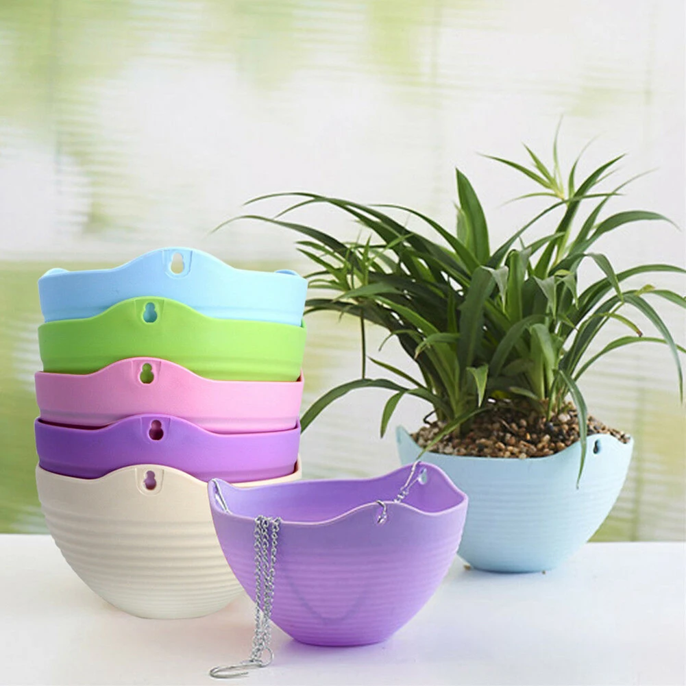 Creative Chain Hanging Planters Flower Pot Resin Plastic Garden Plant Basket Office Hydroponic Plants Convenient Container