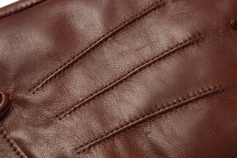Men Winter Warm Genuine Leather Wool Gloves Male Crafted Lined Thicken Hot WindProof Riding Mittens Woollen Brown Dress Luvas