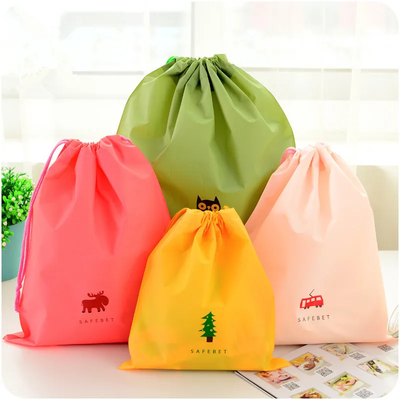 5pc Cartoon Drawstring Pouch Travel Storage Bag Portable Clothes Storage Clothing Bag Finishing Luggage Bags Waterproof Shoe Bag