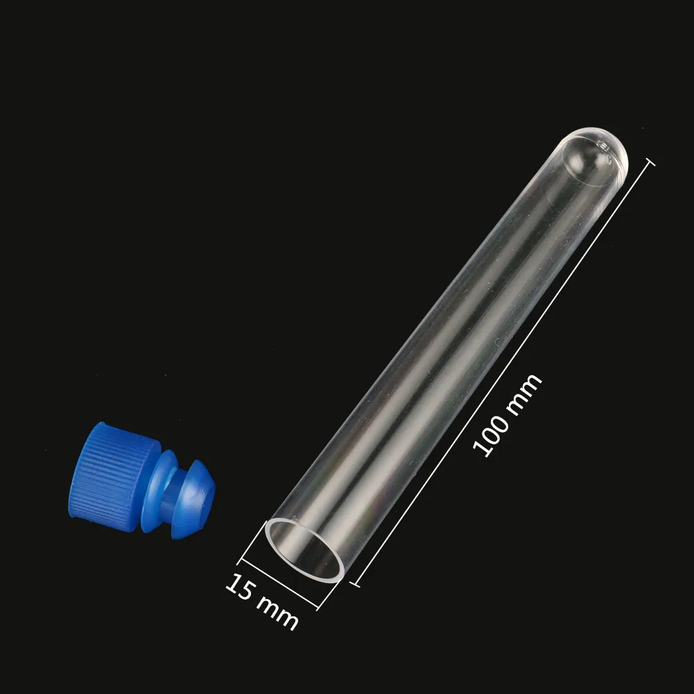 Tube à essai transparent en plastique dur avec bouchon, fournitures de laboratoire, radioimmunoessai, 15mm x 100mm, 10ml, 5 pièces