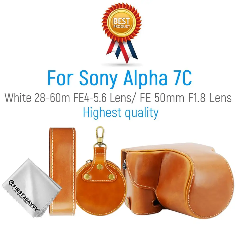 Da PU Kỹ Thuật Số Máy Ảnh Bỏ Túi Với Dây Đeo Cho Sony Alpha 7C A7C Với 28-60M FE4-5.6 / FE 50Mm F1.8 Ống Kính