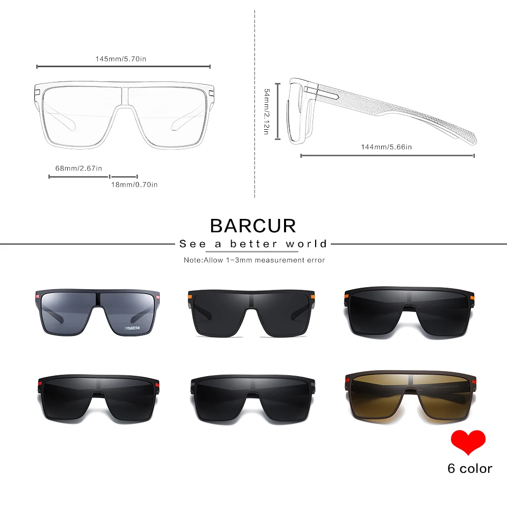 BARCUR Oversized Polarized Sunglasses Men Square Sun glasses Driving Googles gafas oculos de sol