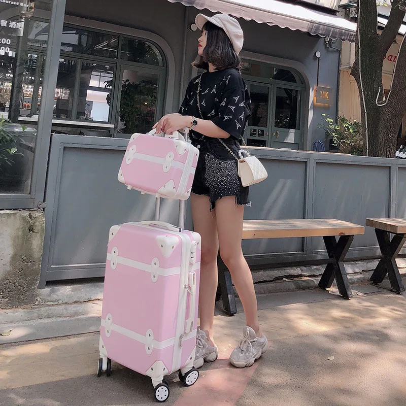 Ensemble de Valise de Voyage Rétro en ABS avec Roues, Chariot à Roulettes, Rose, Grande Capacité, Petite Valise, 20, 22, 24, 26 pouces