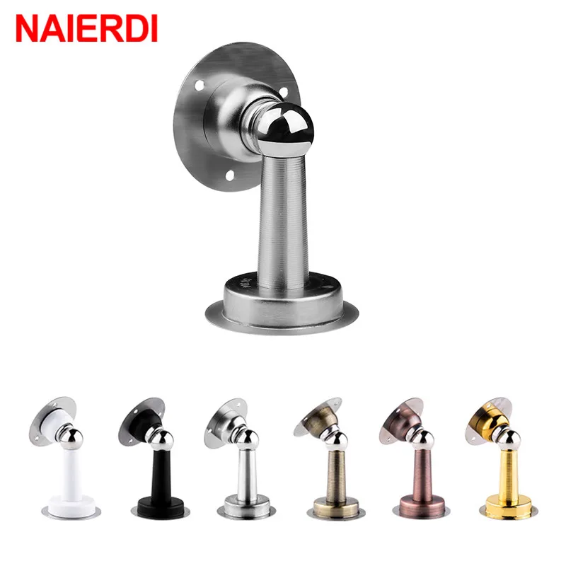 NAIERDI Stainless Steel Door Stopper Bathroom Magnetic Door Stop Heavy Duty Floor Wall Mount Wind-Proof Door Holder Hardware