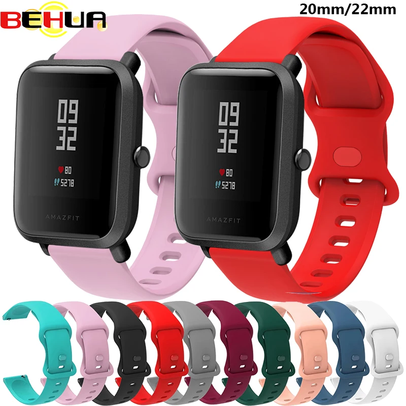 BEHUA 20 مللي متر 22 مللي متر سيليكون حزام حزام الساعات ل Xiaomi Huami Amazfit Bip/Bip S U لايت البوب استبدال سوار المعصم