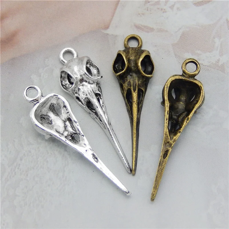 Julie Wang 10PCS Bird Beak Charms Mixed Antique Colors Zinc Alloy Raven Skull Head Punk Pendant Jewelry Making Accessory