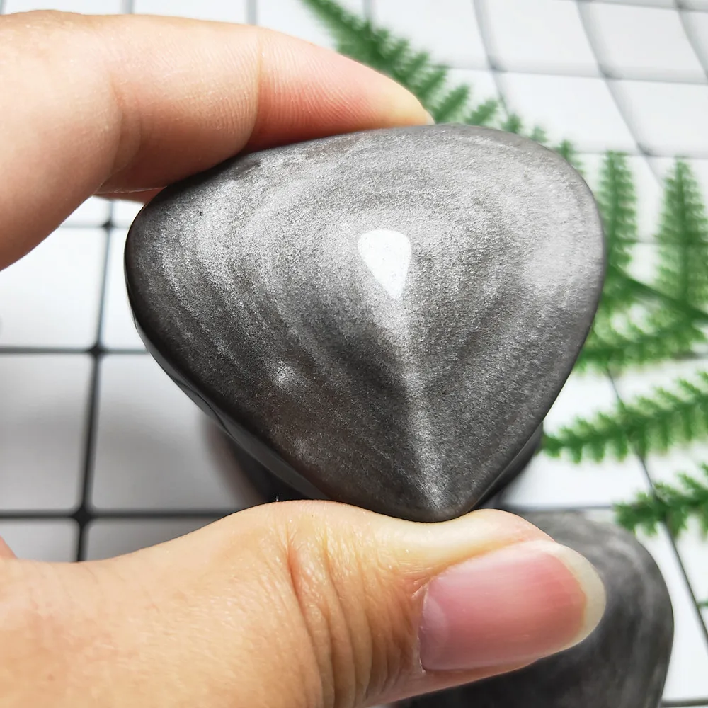 Argent Quartz Heart Shape Natural silver obsidian crystal hearts Love Crystals Healing Gift 1pcs