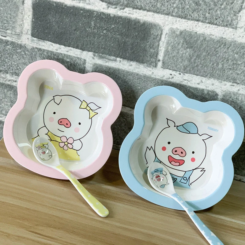 

Cute Cartoon Bamboo Fiber Children Baby Boy Girl Tableware Rice Bowl Salad Bowl Pig Animal Creative Couple Bowl Set Home Gifts