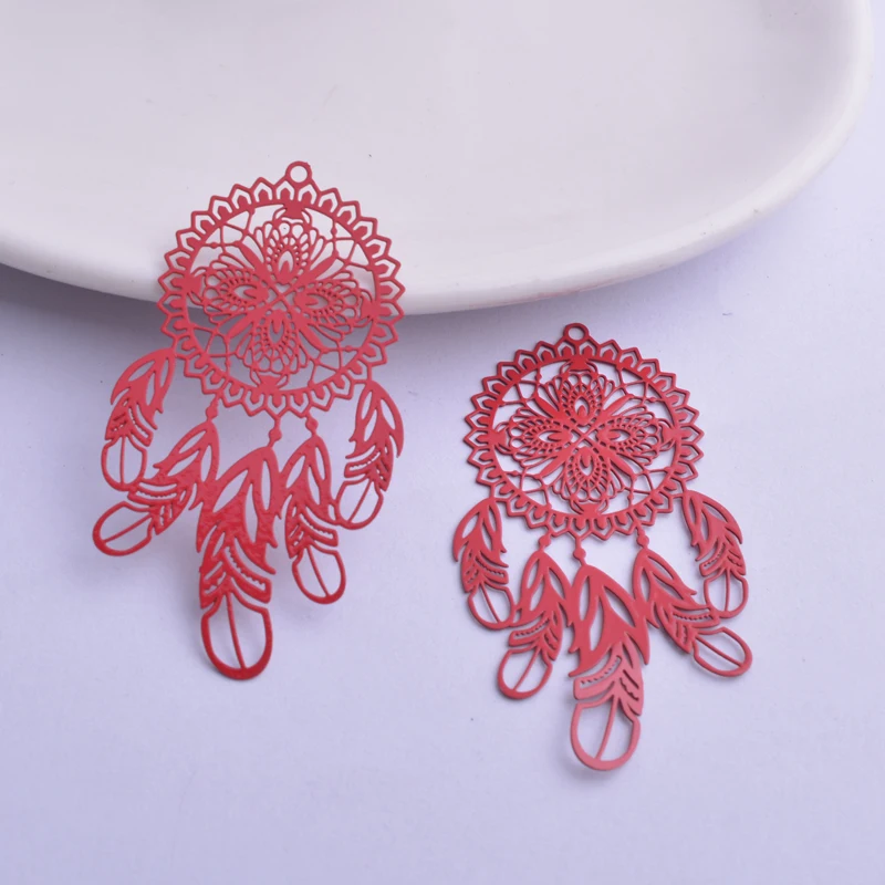 30 Stück AB6374 27*48mm Filigran Versilberte Traumfänger-Ohrring-Anhänger aus Messing in Roségoldfarbe, Traumfänger-Charms, DIY-Teile – Detail 4